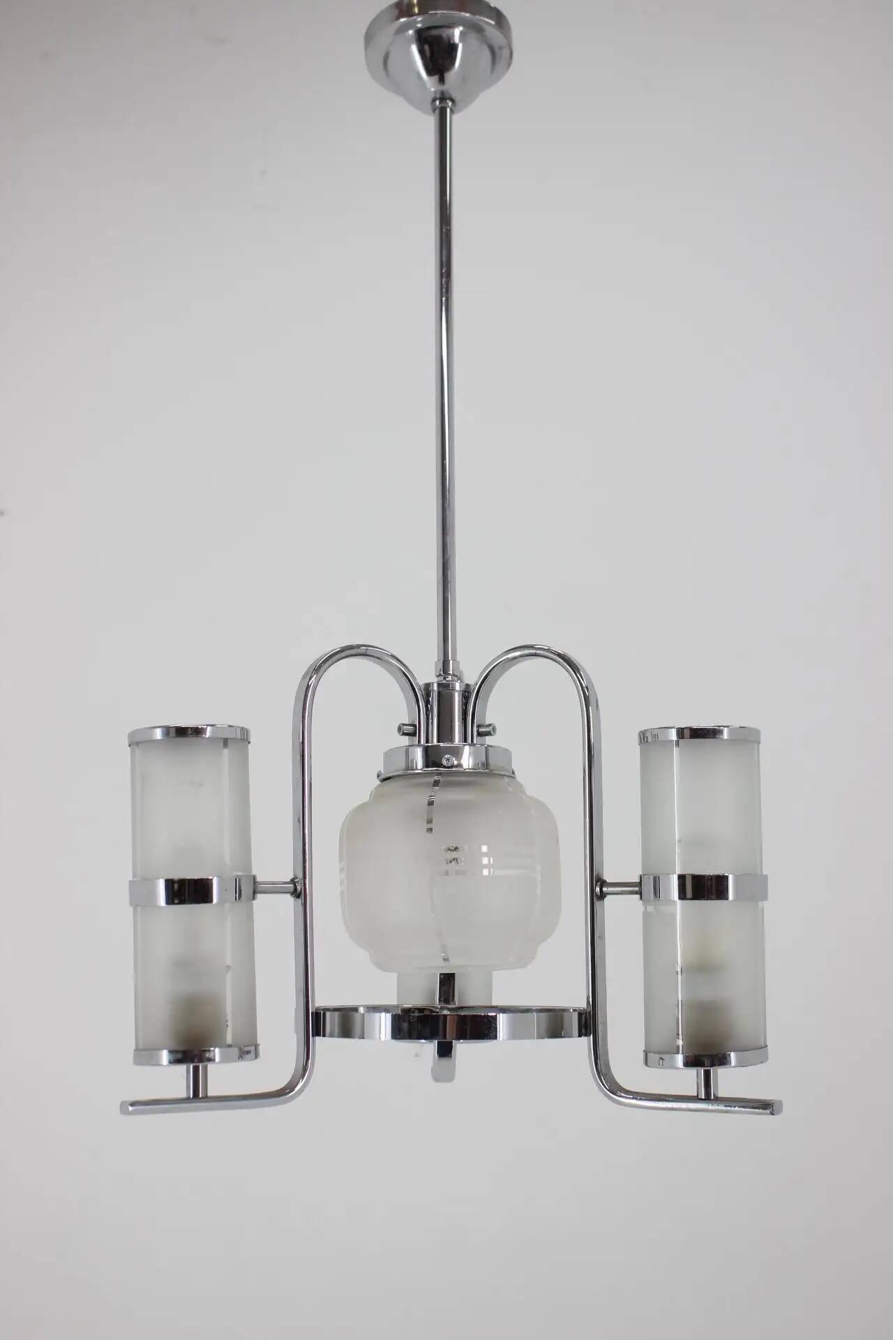 Chrome and glass Art Deco Bauhaus pendant, 1930s