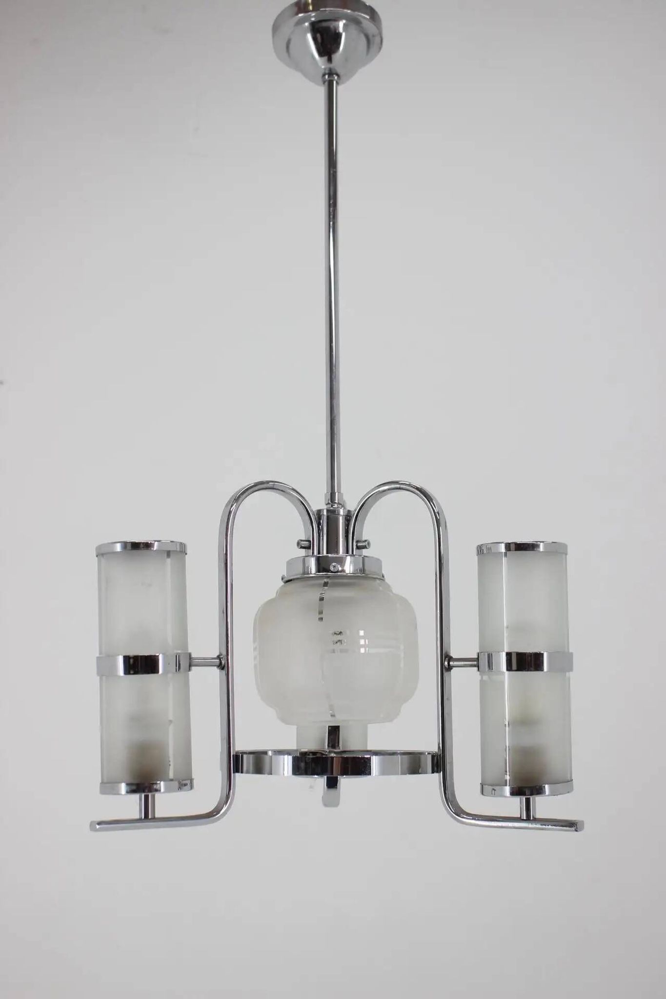 Chrome and glass Art Deco Bauhaus pendant, 1930s