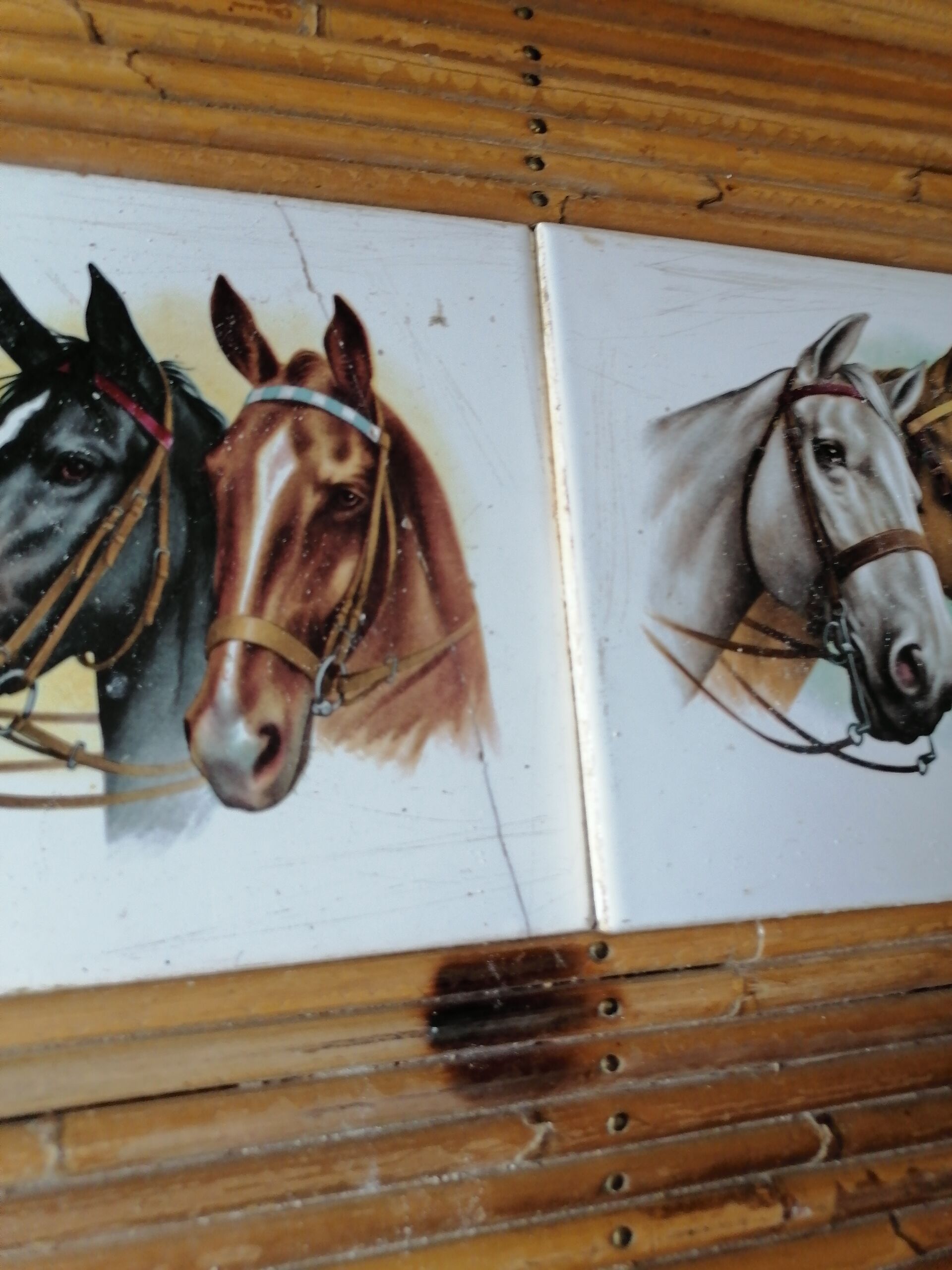 Coffee table bamboo rattan ceramic decollee 1960 70