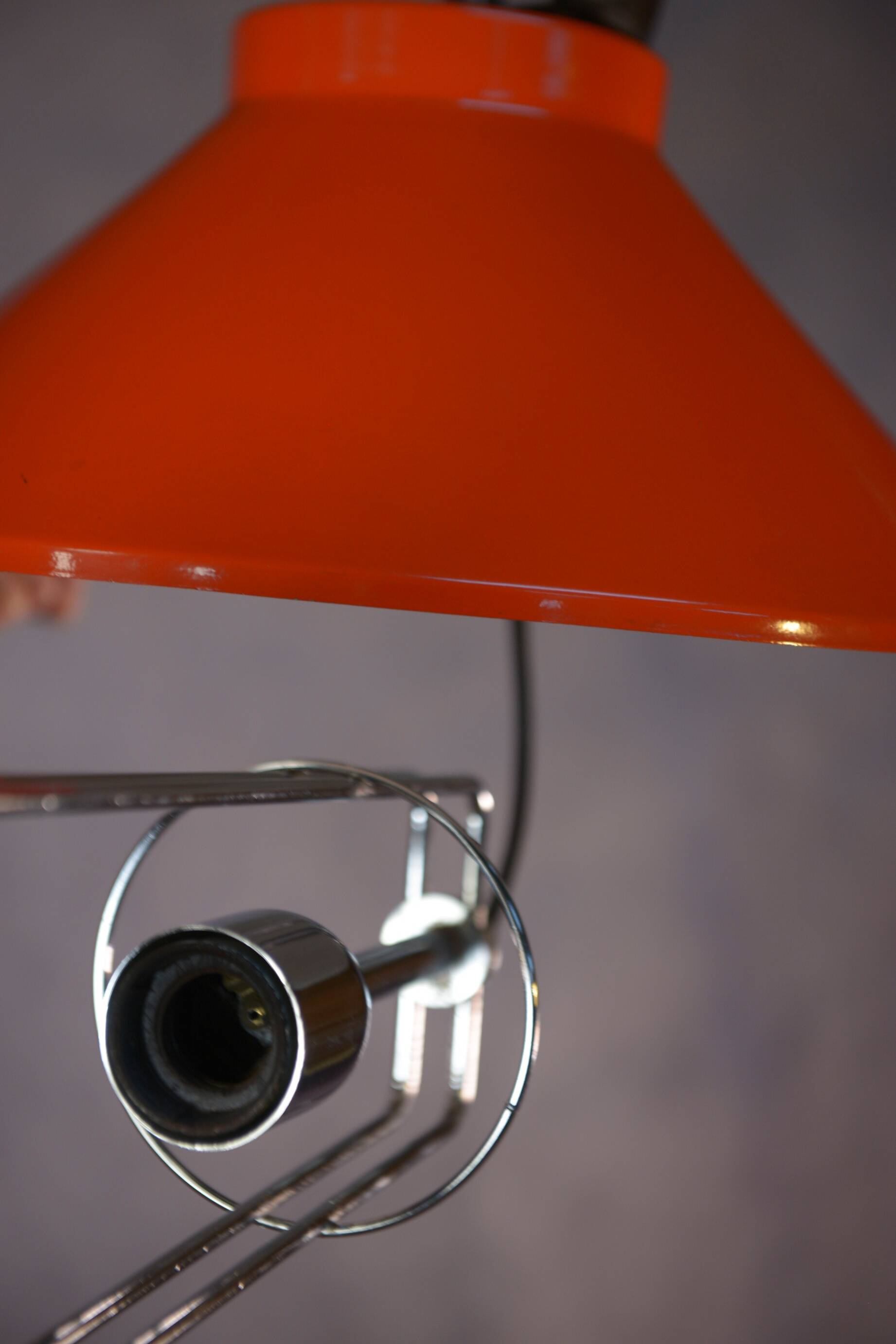 1970s orange lacquered metal designer pendant light