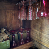 Antique wedding furniture from Rajasthan in carved wood, with inlays.