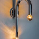 Space-age tubular wall lamp, chromed metal, Italy, 1970