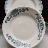 Mismatched vintage half-soup plates in ironstone - Green decor