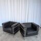 Set of 2 Mid-century Black Leather Lounge Chairs / Italian Design Armchairs