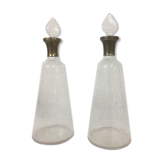 Duo carafes verre et laiton art déco