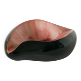 Ceramic catchall, free form, black and pink, 1970.