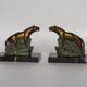 Vintage French Art Deco Panther Book Ends - Marble and Metal Bookends