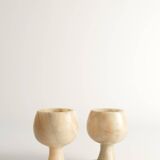 Hand Turned Light Brown Onyx Goblets Candleholders, Set of 2