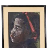 Peinture sur papier représentant une fille africaine Weyne 66x56cm
