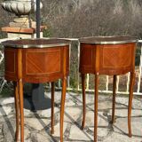Pair of bedside tables in precious wood marquetry in the Louis XV style, 20th century