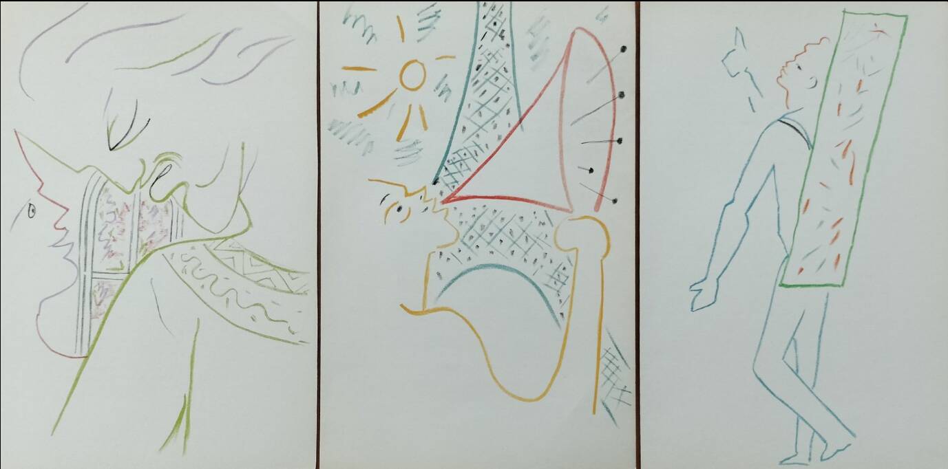 Superbe ensemble de 3 lithographies originales d’après Jean Cocteau.