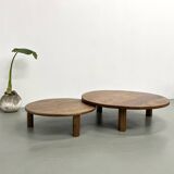 Duo of large modernist tripod coffee tables