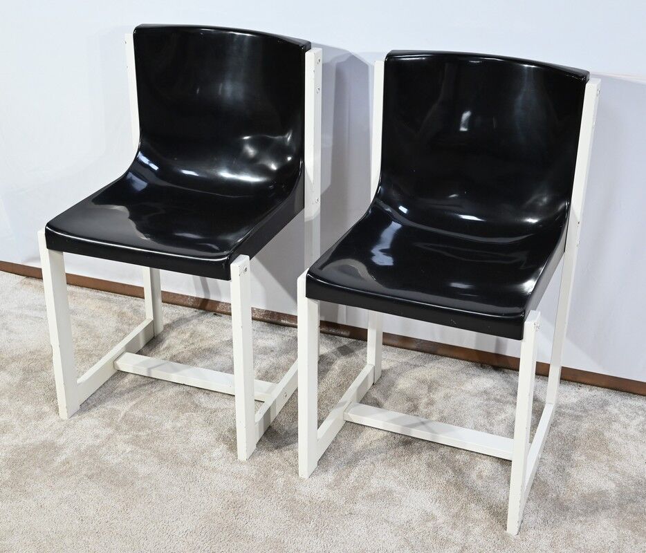 Pair of Lacquered Wooden chairs, signed P.Gautier -1960