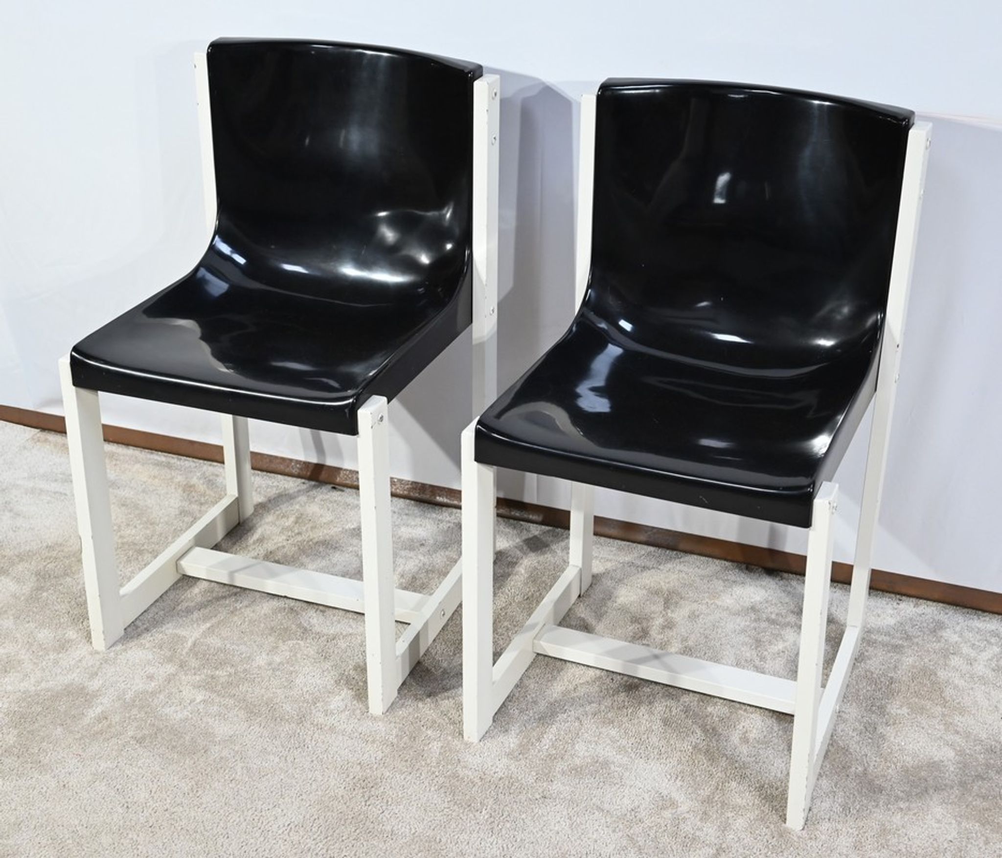 Pair of Lacquered Wooden chairs, signed P.Gautier -1960