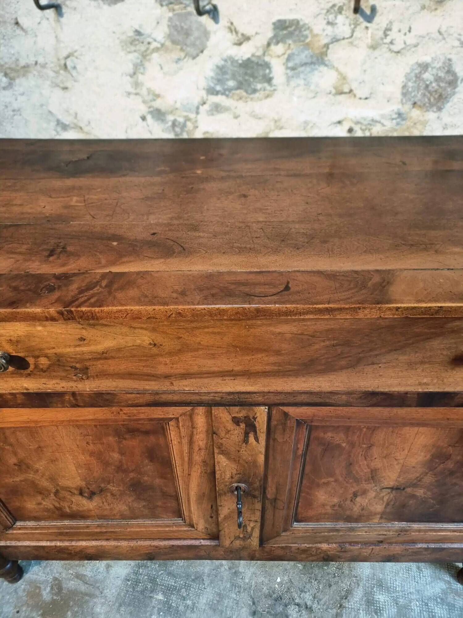 Antique French Walnut Sideboard - 19th Century Buffet with Drawer and Double Doors - Rustic Farmhouse Storage