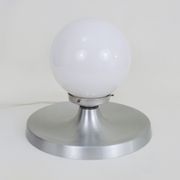 Brushed metal bedside lamp and white opaline globe, year 70