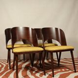 Ensemble de 4 chaises de salle à manger de style art déco en bois de chêne marron chocolat avec revêtement géométrique