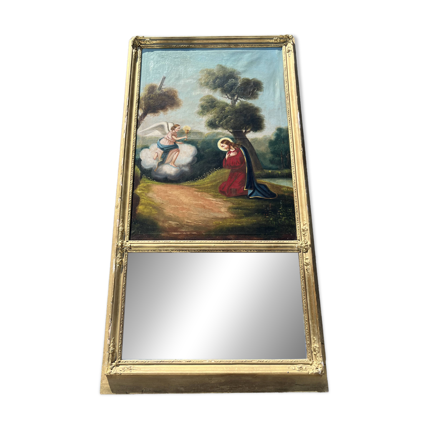19th-century fireplace trumeau, oil on canvas, Christ in the Garden of Olives.