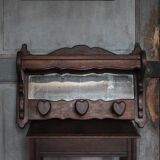 Solid wood coat rack with wall mirror, heart-shaped coat hooks