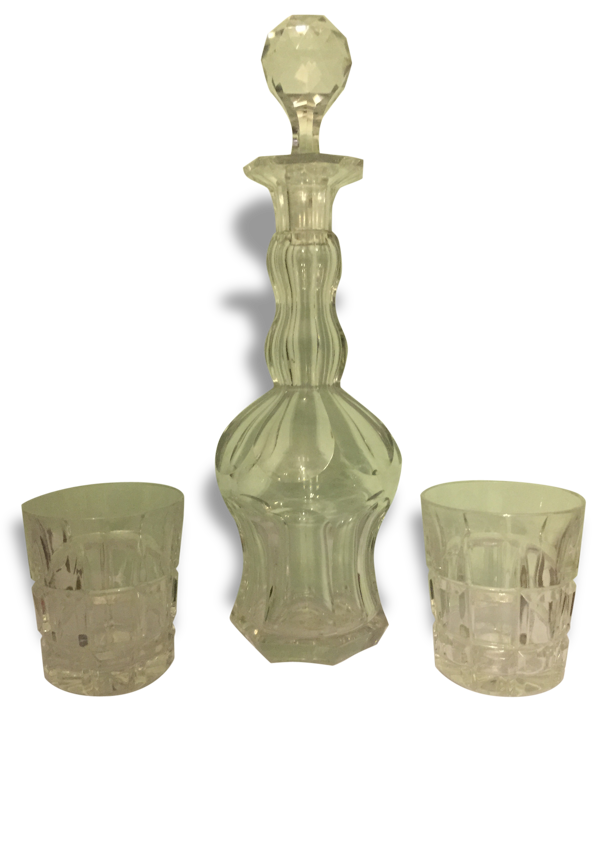 Petite carafe en cristal et deux verres