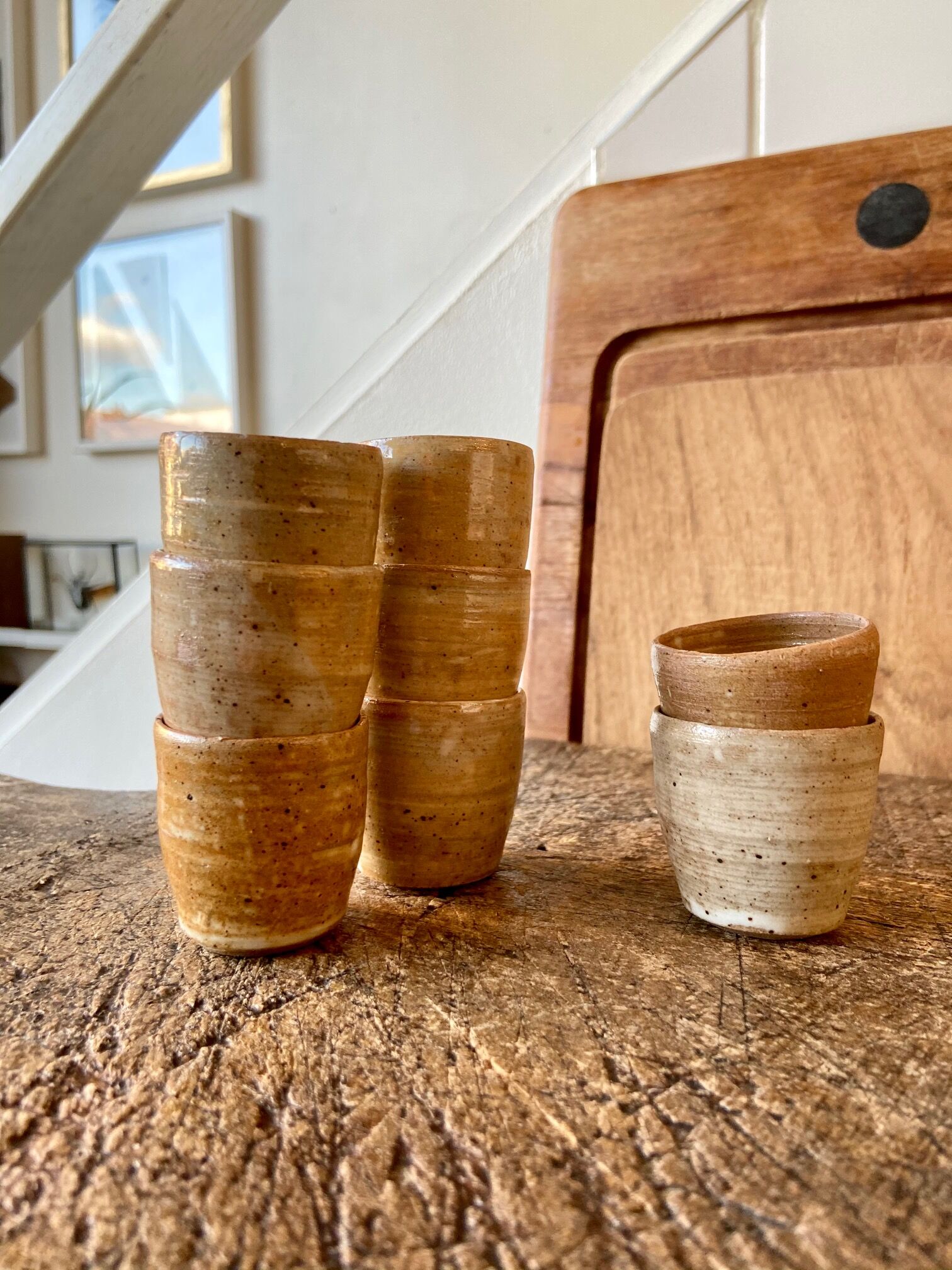 Set of 8 enamelled sandstone liqueur glasses