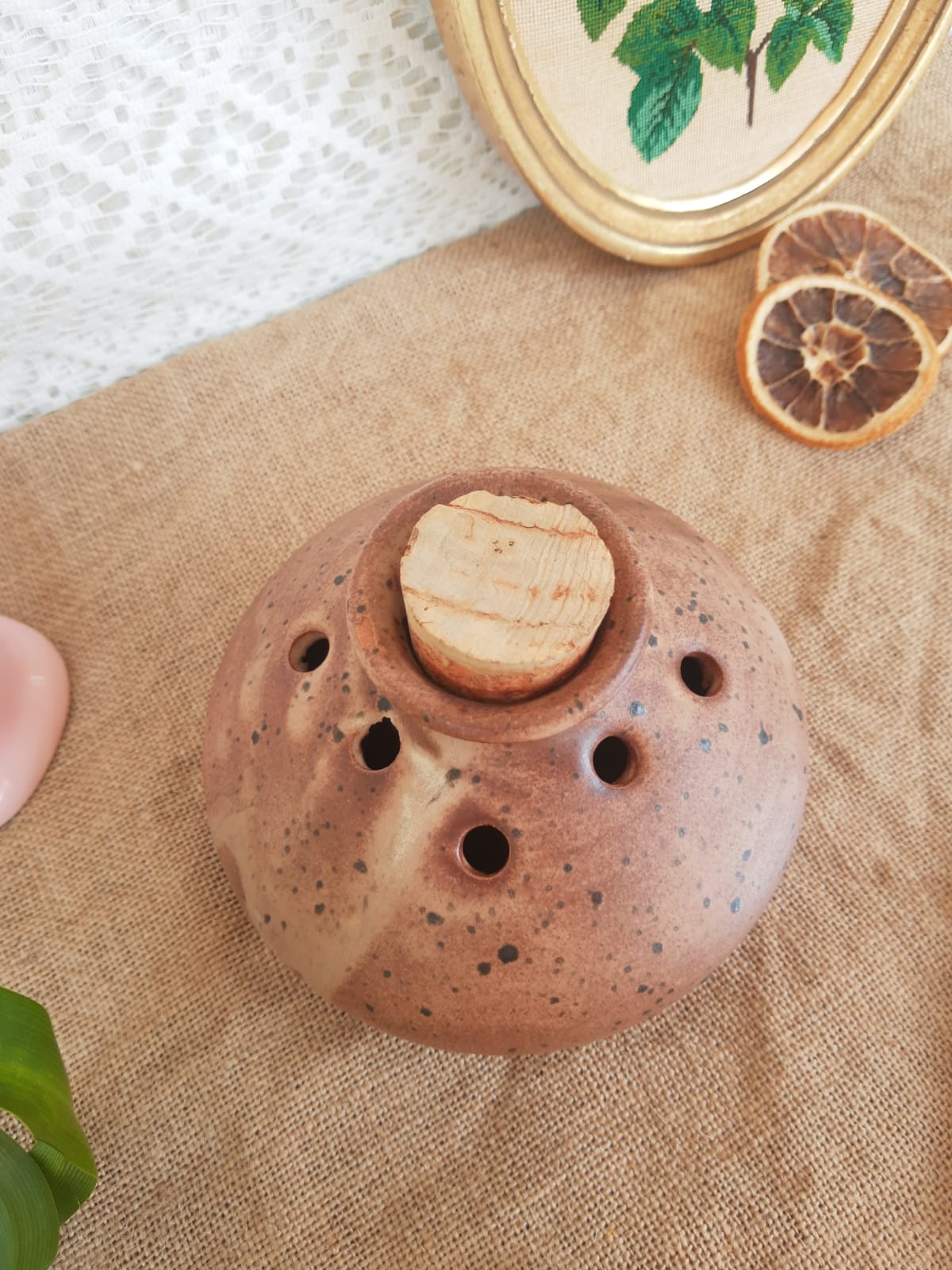 Vase pique flowers Vallauris in vintage sandstone