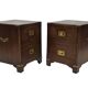Vintage set of wooden bedside tables in military campaign style design
