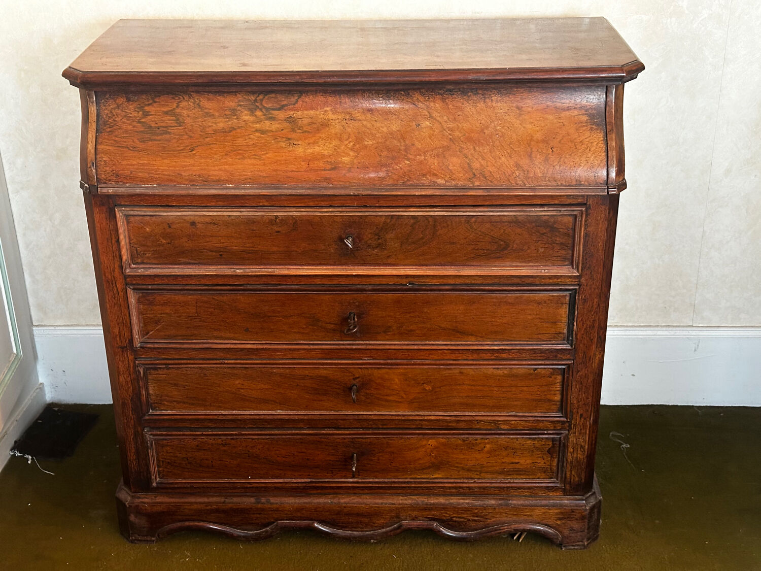 19th-century walnut and marble toilet commode in Louis Philippe style