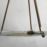 Art deco 1930 chandelier signed aurys glassworks (saint-gobain group), hand-painted, floral motif
