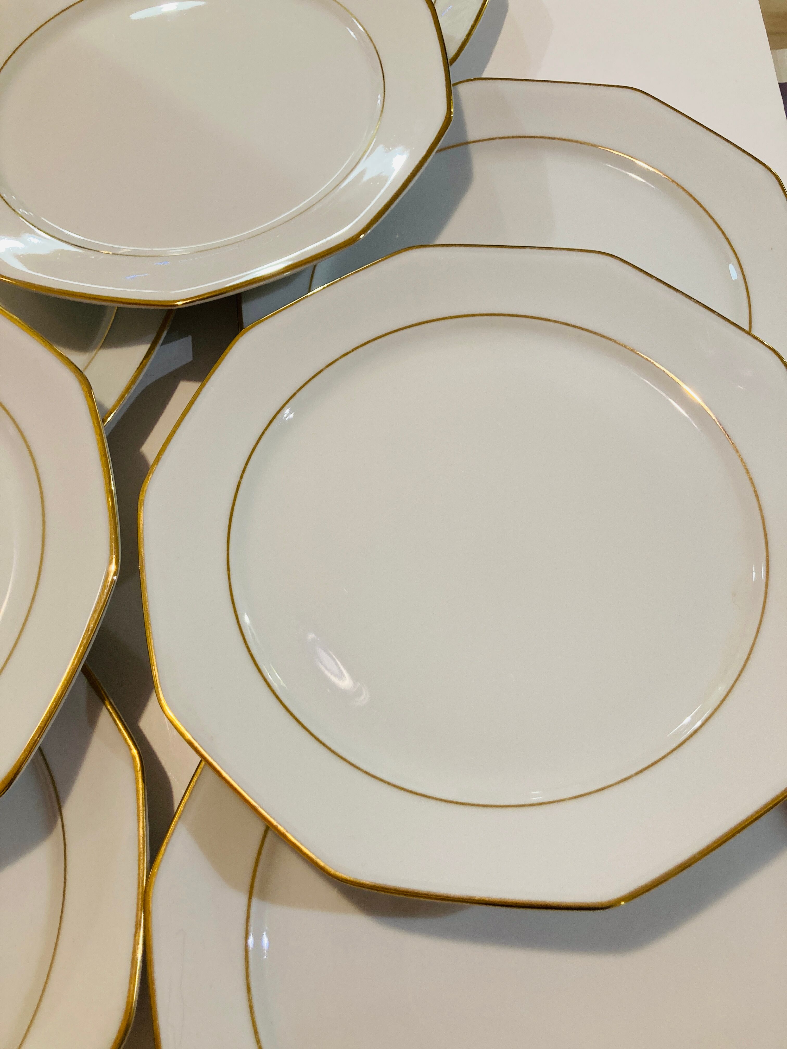 8 plates in white and golden porcelain ctogonales winterling marktleuthen bavaria