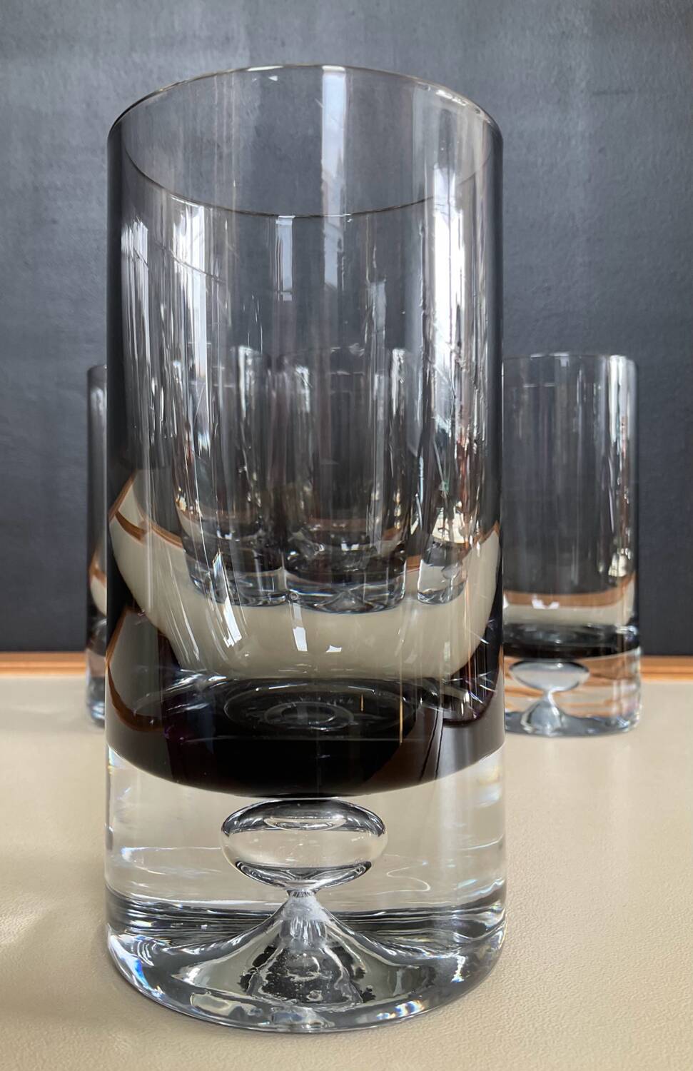 Set of 6 vintage smoked glasses with bubble feet from the 1970s.