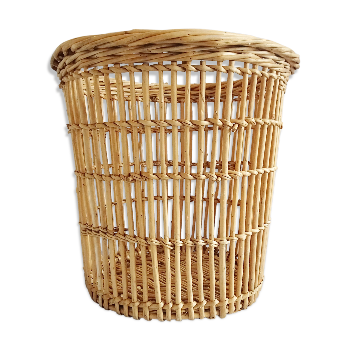 big rattan wastebasket, wicker basket, bamboo basket