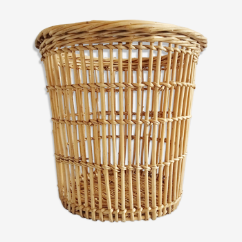 big rattan wastebasket, wicker basket, bamboo basket