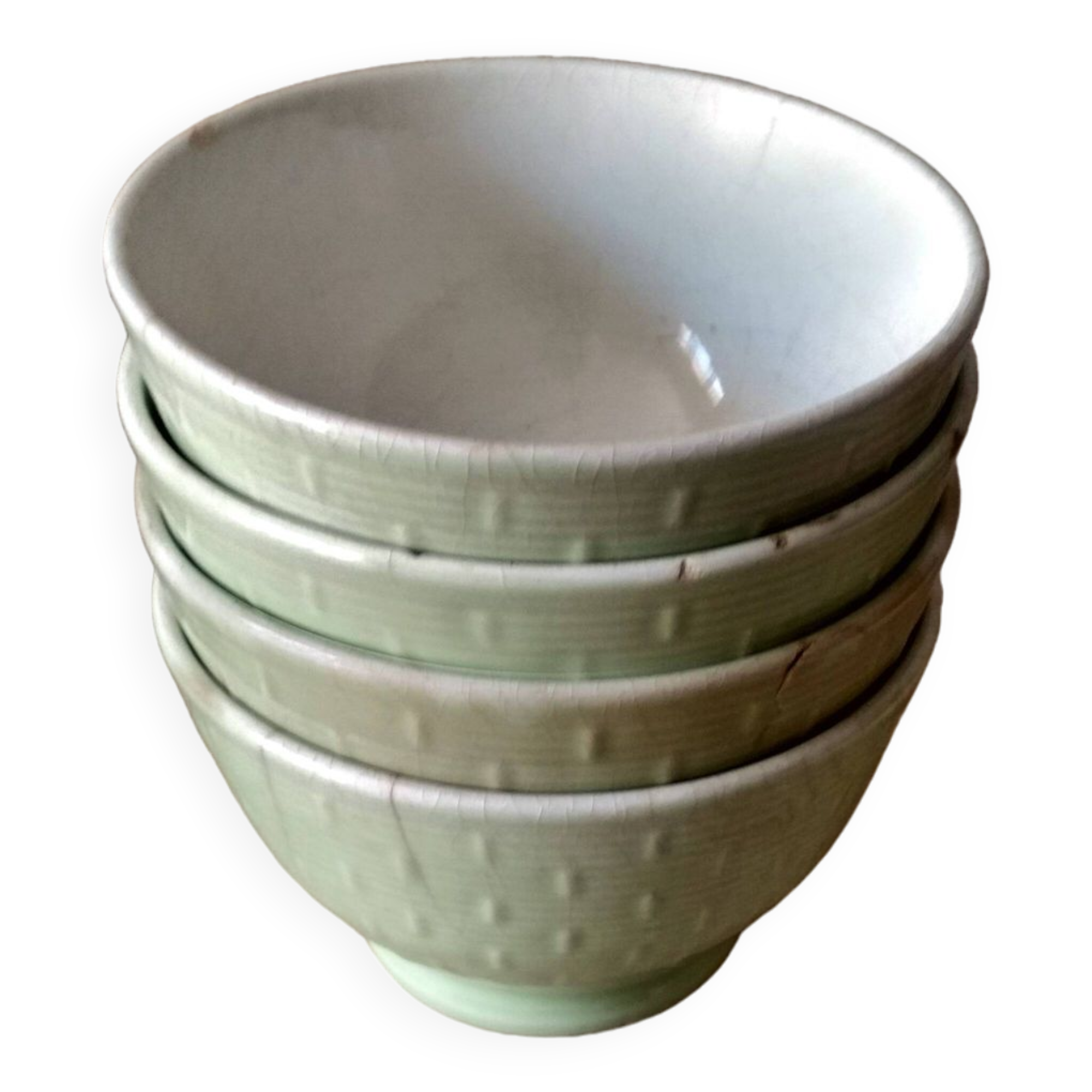 Set of 4 old celadon green bowls - "made Italy" breakfast