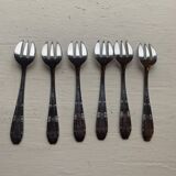 6 small stainless steel forks, lumen inox, chiseled metal, fillet model, vintage