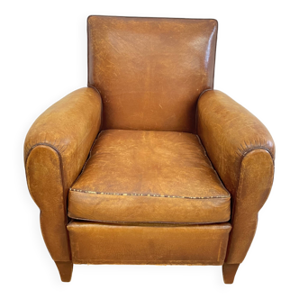 Fauteuil Club en cuir marron