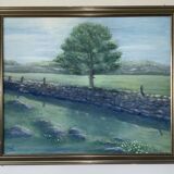 Vintage Original Oil On Canvas Painting Rural Landscape  1995