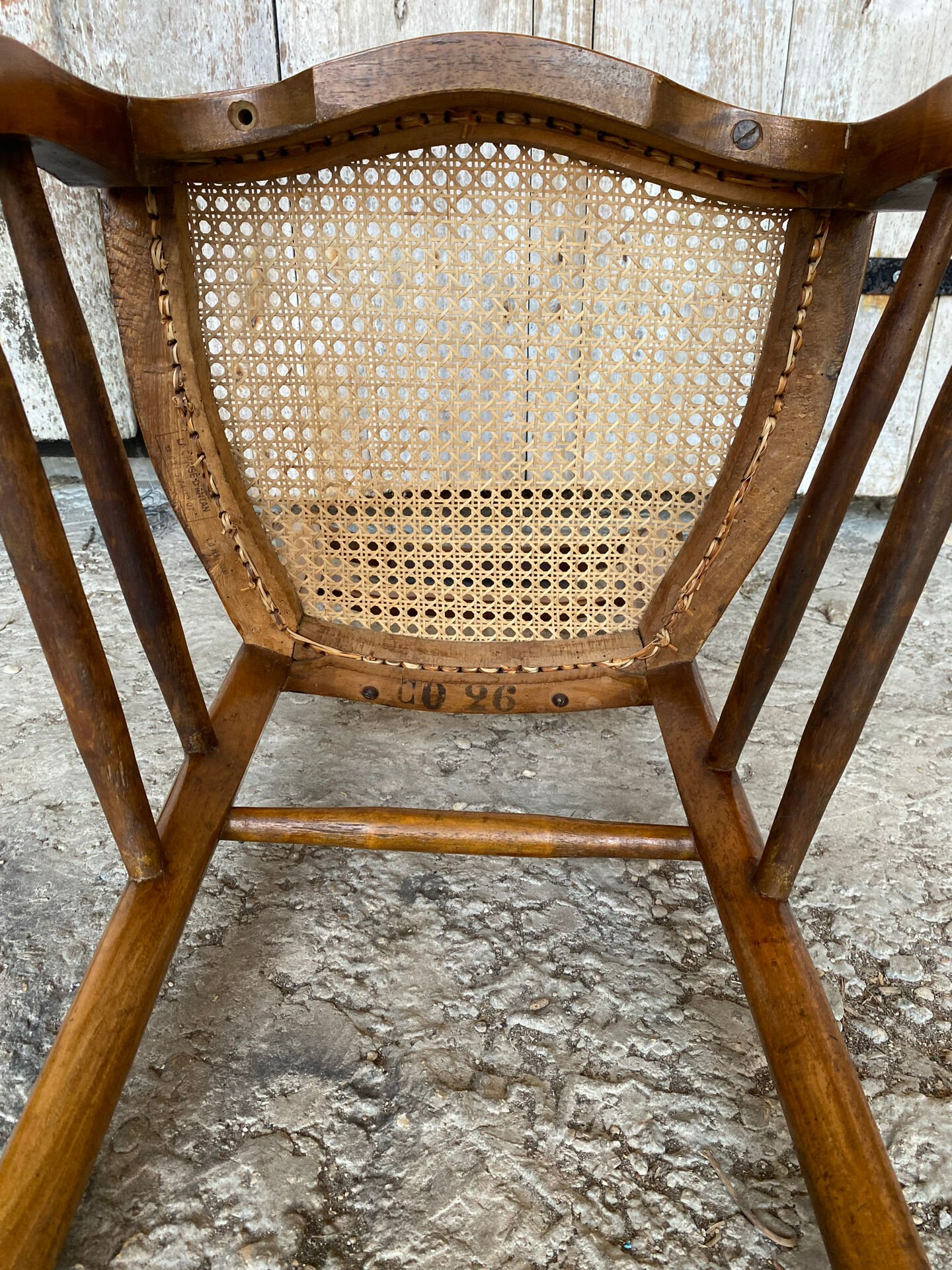 Antique Chair Louis XV Style Wood & Caned Seat Vintage #E030