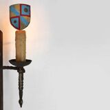 French 20th Century Large Wrought‑Iron Medieval Revival Wall Lamp with Swor
