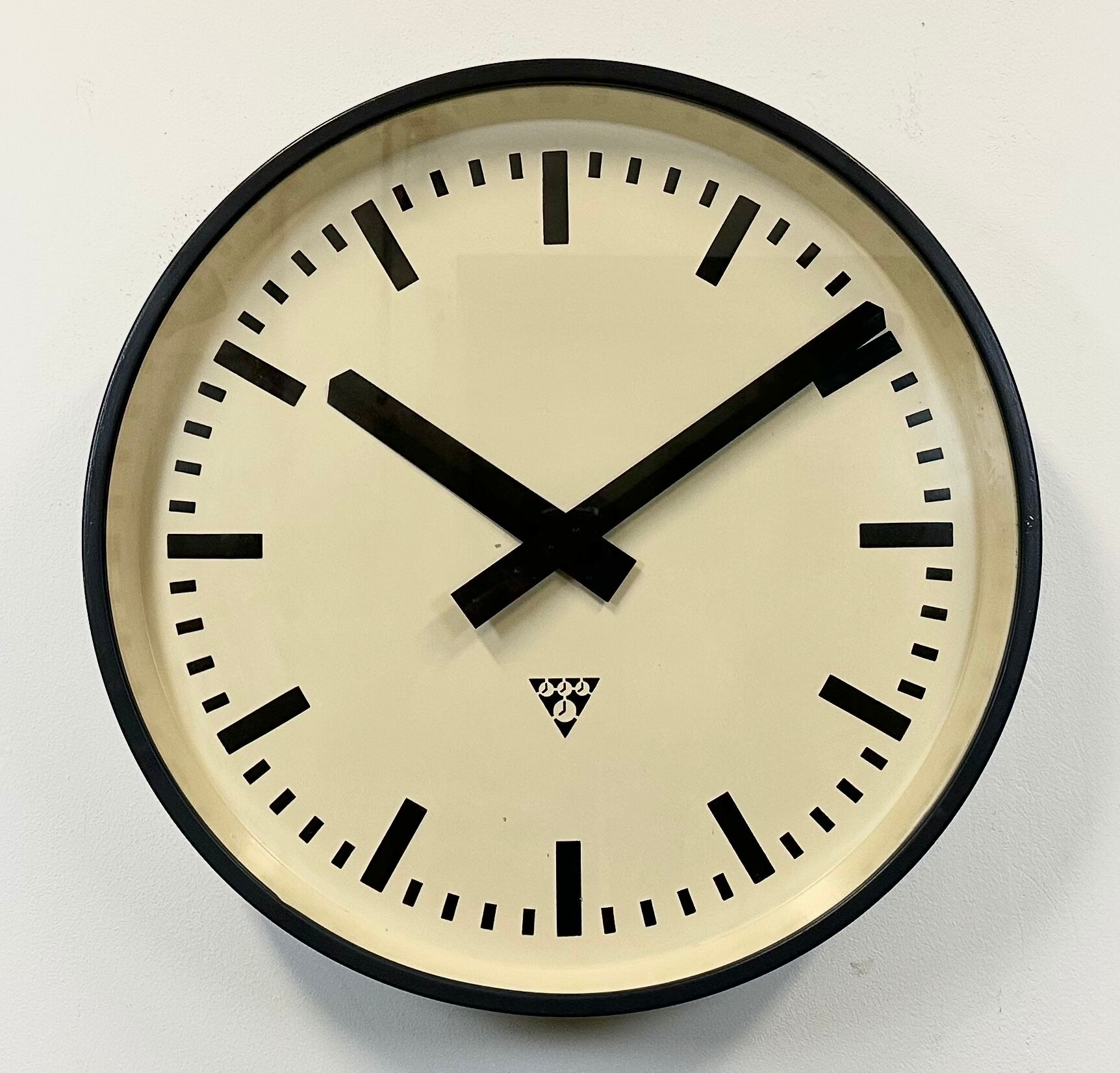 Grey industrial factory wall clock from pragotron, 1960s