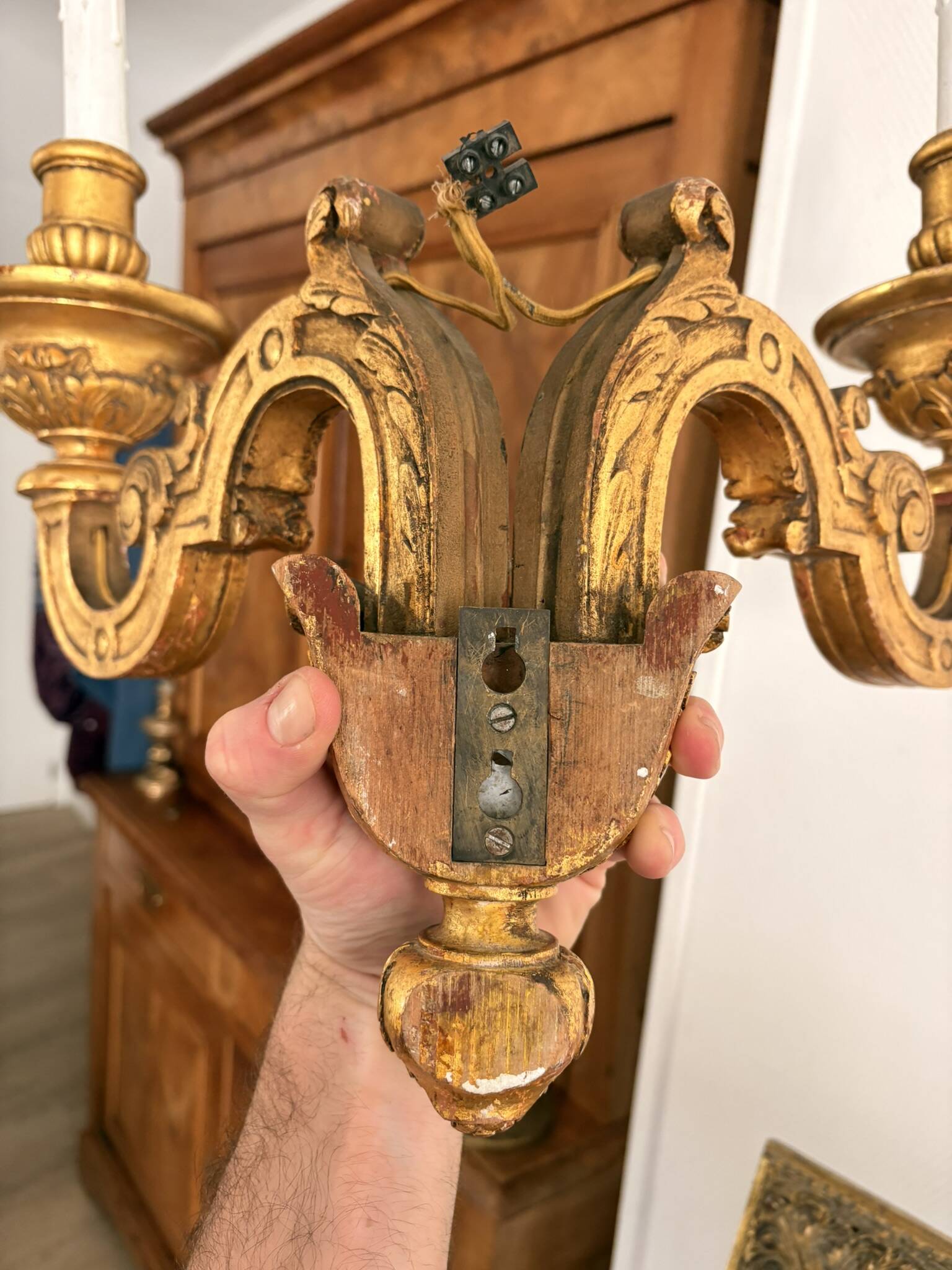 Antique Louis XIV Wall Light 19th Century Napoleon III Gilded Wood Gold Leaf