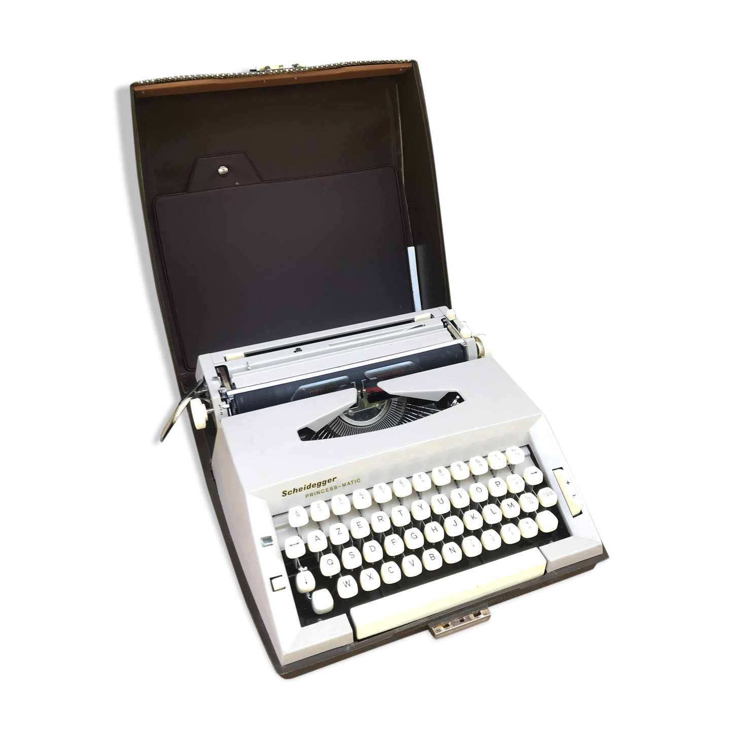Former Scheidegger "princess matic" metal beige writing machine - vintage malle