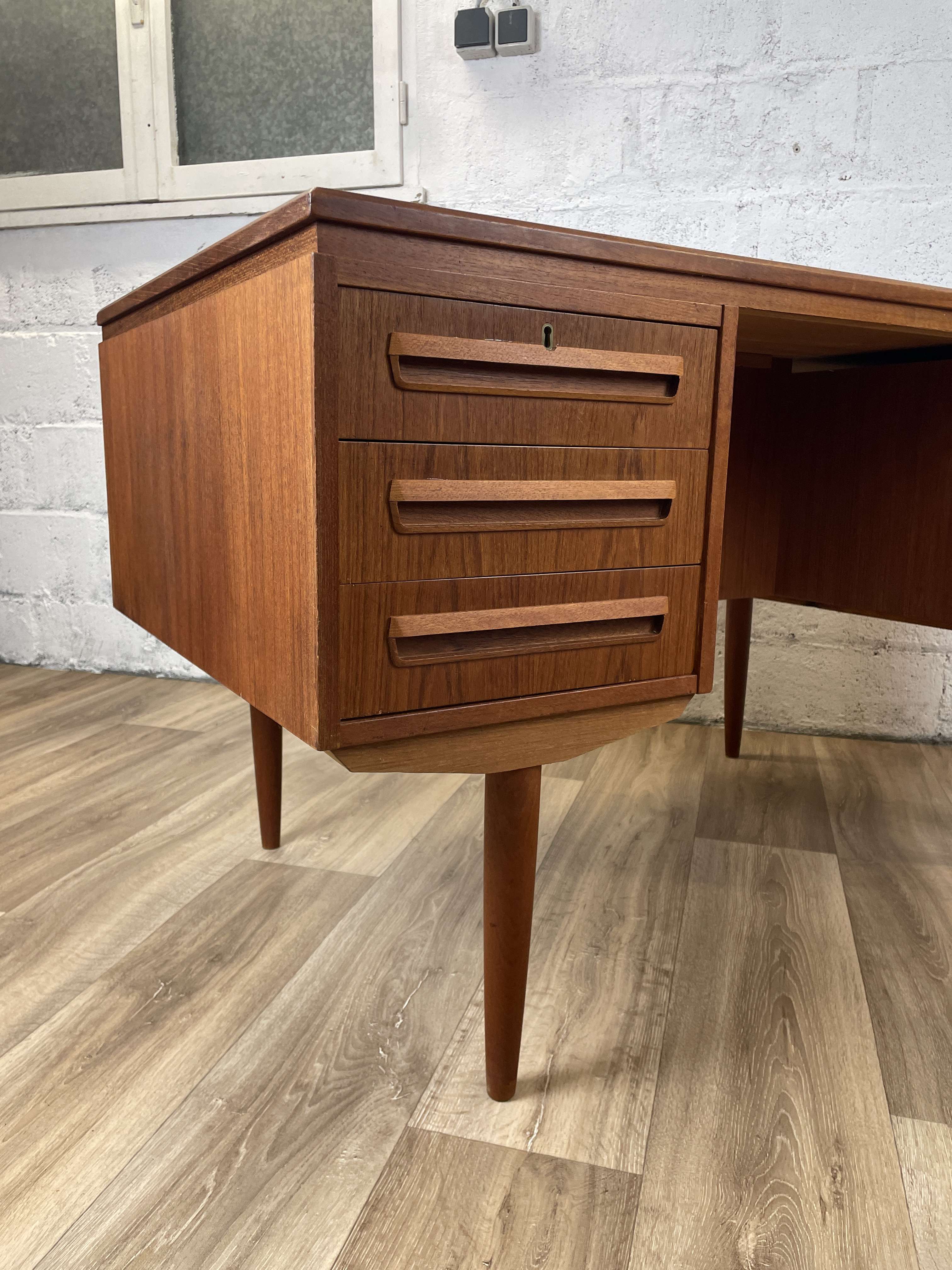 Vintage scandinavian double-sided teak desk by andreas pedersen, 60s