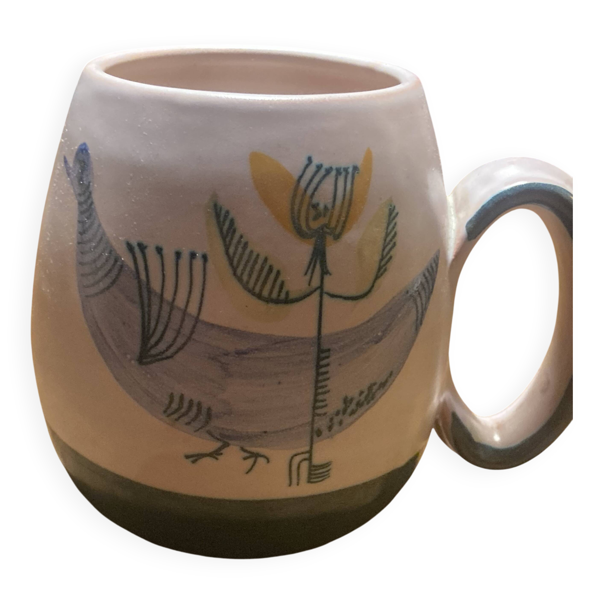 Set of two ceramic mugs signed Yvon ROY