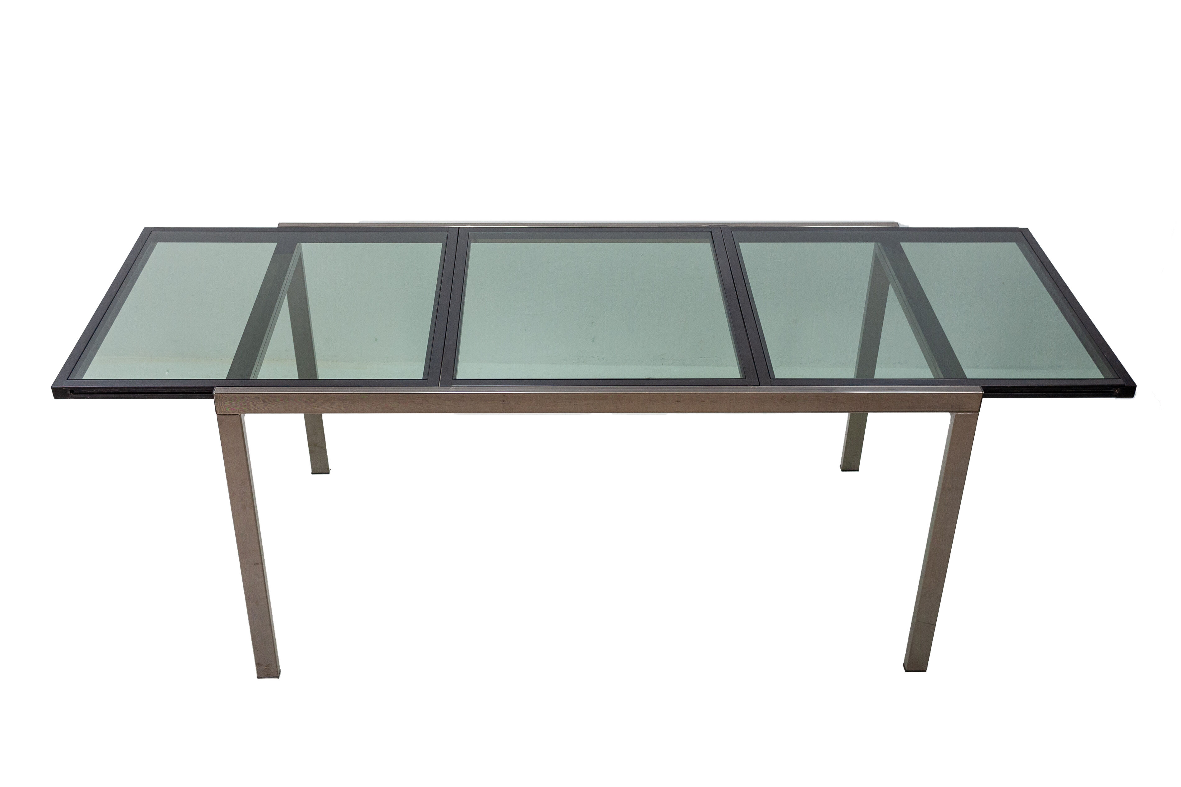 Milo Baughman extendable smoked glass dining table