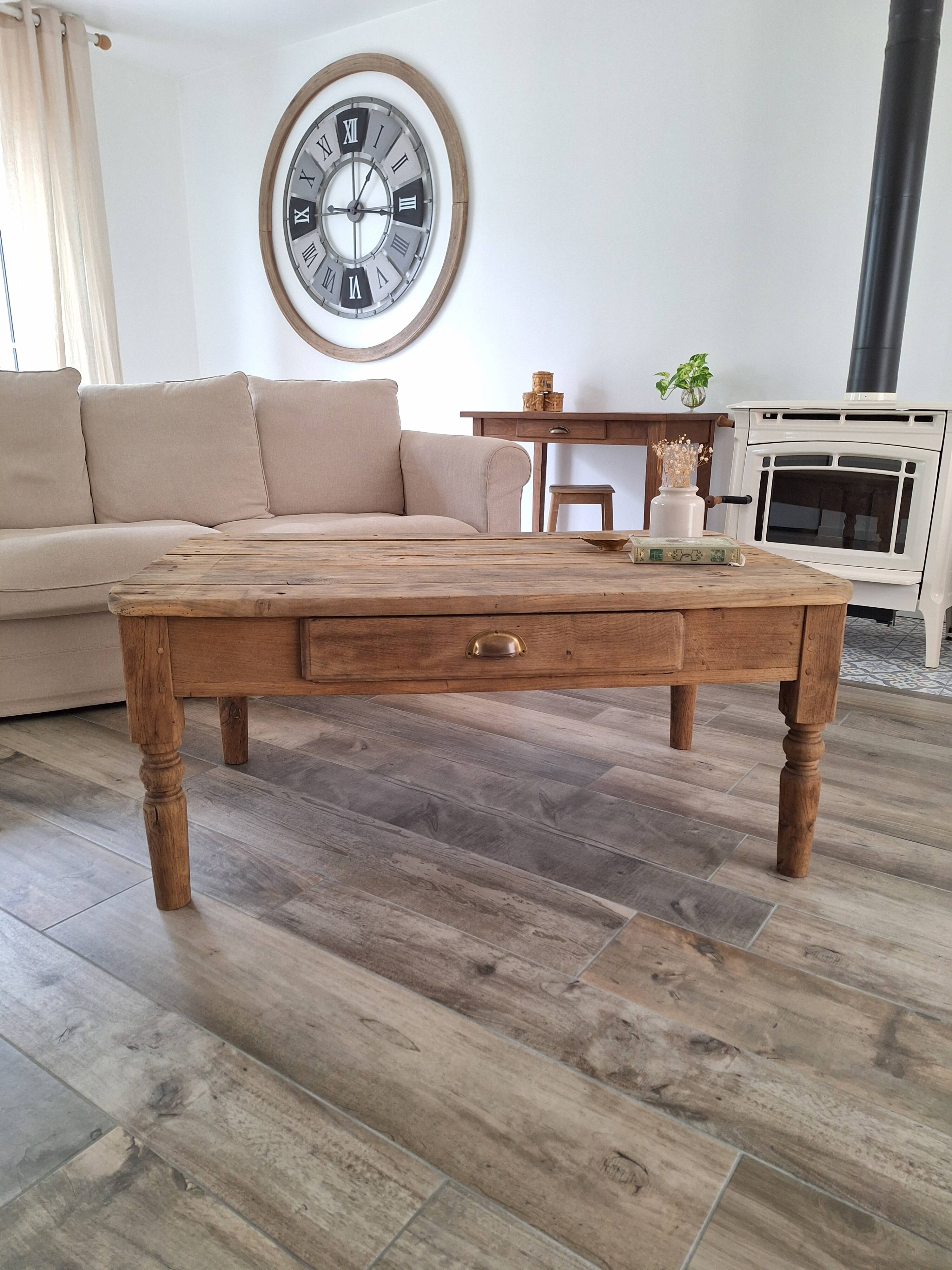 Table basse de ferme style campagne en chêne