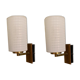 Pair of vintage sconces, opaline, brass and teak