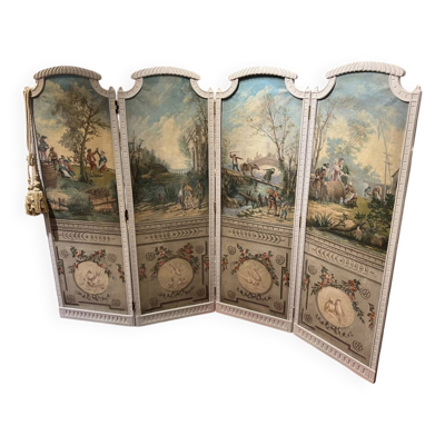 Paravent 4 feuilles époque Louis XVI aux décors champêtre