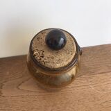 Handmade jar in blown bubbled glass Biot amber