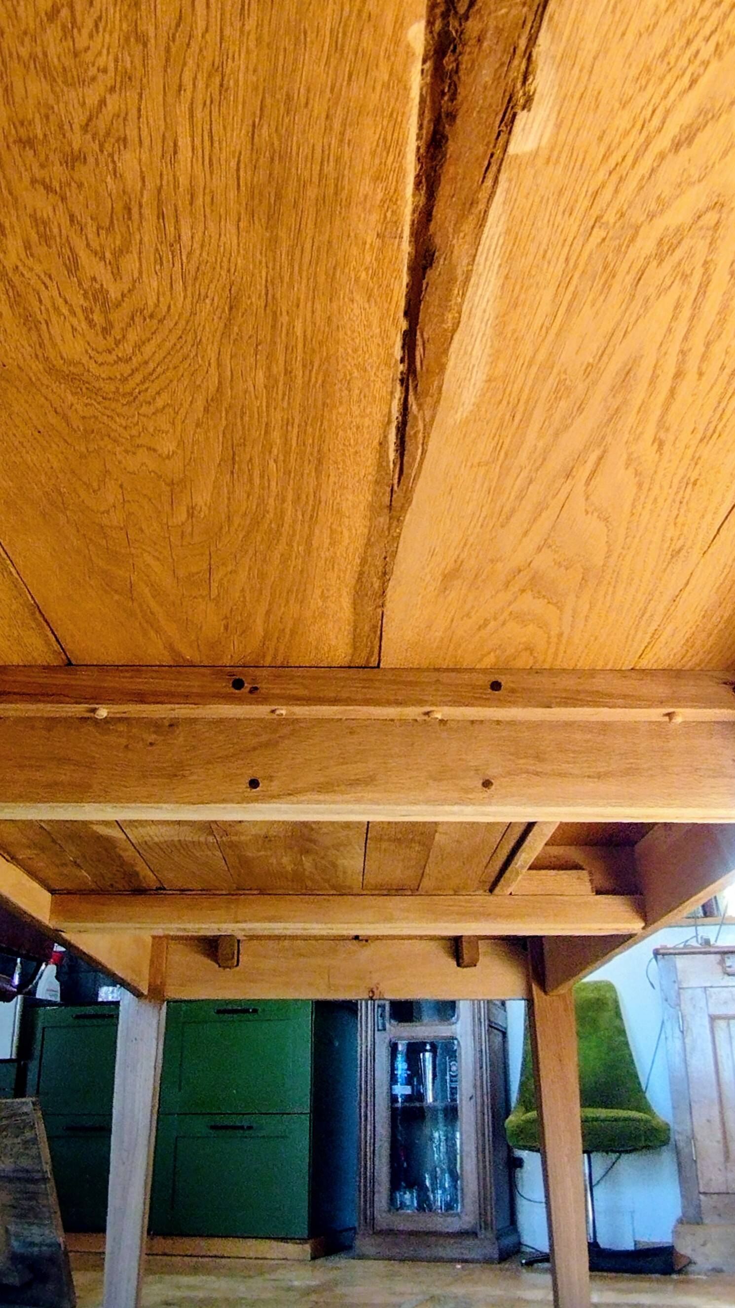 Solid oak farmhouse table with central drawer and extension